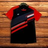 Áo cầu lông Yonex vải mè lỗ kim 4 chiều - đen sọc đỏ