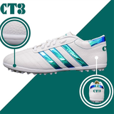 Giày ba sọc CT3 DA NHĂN - trắng - sọc xanh lá