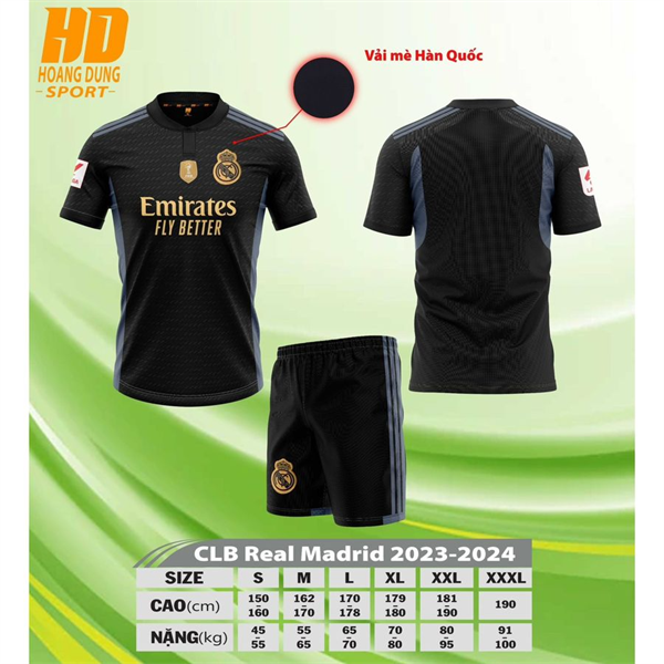 Quần Áo Bóng Đá HD CLB Real - đen