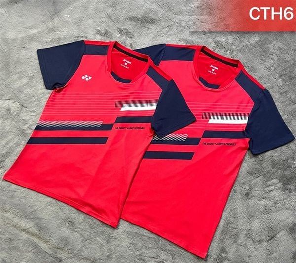 Áo cầu lông Yonex vải mè lỗ kim 4 chiều - đen sọc đỏ