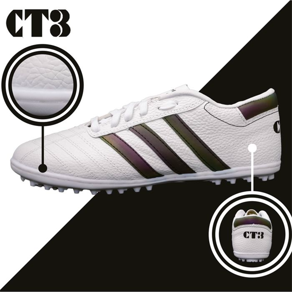 Giày ba sọc CT3 DA NHĂN - trắng - sọc đen