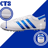 Giày ba sọc CT3 DA NHĂN - trắng - sọc xanh bích