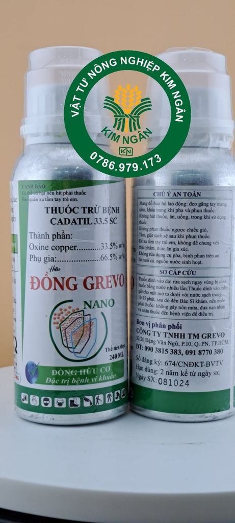 (240ml) Thuốc trừ bệnh gốc đồng hữu cơ, ĐỒNG GREVO Nano - Cadatil 33.5SC: đặc trị bệnh cháy bìa lá, không nóng cây