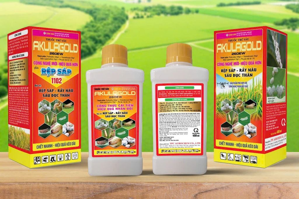 Rệp sáp 1102 450ml, Akulagold 260EW:  đặc trị sâu đục thân, muỗi hành,  rầy phấn trắng lúa, bọ trĩ gây hại lúa