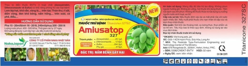 (240ml) Thuốc Trừ Bệnh Amiusatop 327SC, Titanicone 327SC công ty Naka Nhật Bản: nấm hồng, lem lép hạt, khô vằn, vàng lá lúa - thán thư, rỉ sắt, đốm vòng