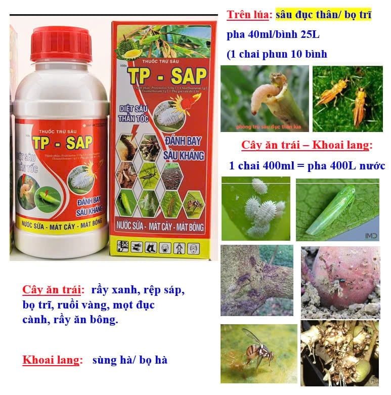 Thuốc trừ sâu TP SAP,Bakari 512EC 400ml: trừ rệp sáp, mọt đục cành, sâu đục thân, bọ trĩ, sùng hà khoai lang/ bọ hà, sâu vẽ bùa