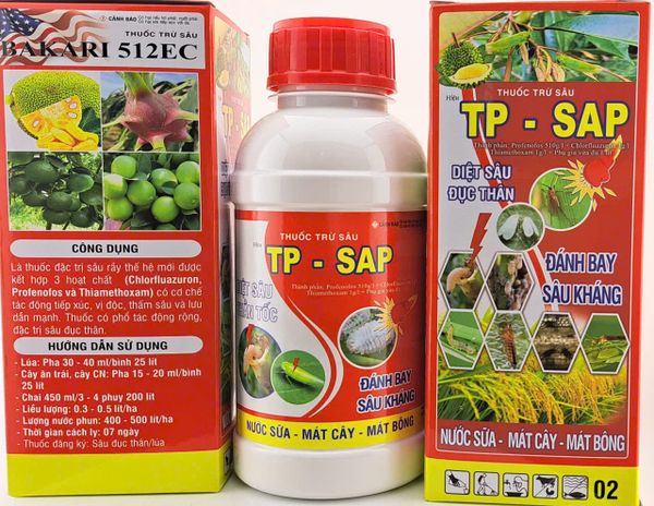 (240ml - 400ml) TP SAP, Bakari 512EC 400ml: trừ sâu đục thân, sâu cuốn lá lúa, bọ trĩ, bọ xít, rầy phấn trắng, sâu phao đục bẹ, sâu keo, sâu đàn