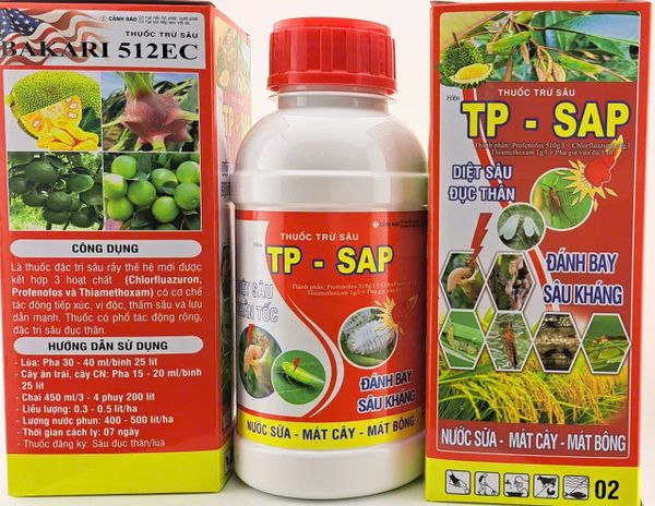 Bakari 512EC, TP SAP 512: Diệt trừ sâu đục thân lúa, sâu cuốn lá lúa, bọ trĩ, bọ xít, rầy phấn trắng, sâu phao đục bẹ, sâu keo, sâu đàn