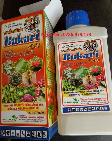 Bakari 512EC 450ml, phòng trừ rệp sáp, sâu vẽ bùa, nhện đỏ, sùng hà, bọ hà, bọ trĩ, sạch ruồi