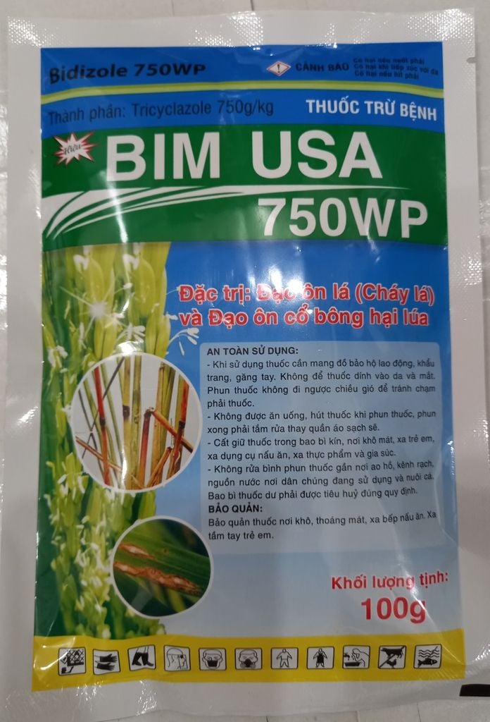 BIM USA 750WP đặc trị đạo ôn lá, đạo ôn cổ bông hại lúa - Gói 100gam