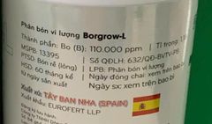 Chai Boron - B110 500ml nhập khẩu từ Tây Ban Nha, hàm lượng bo cao 110.000ppm, tăng khả năng thụ phấn, dai cuống hoa, dai cuống trái, làm đẹp trái và giảm rụng trái non