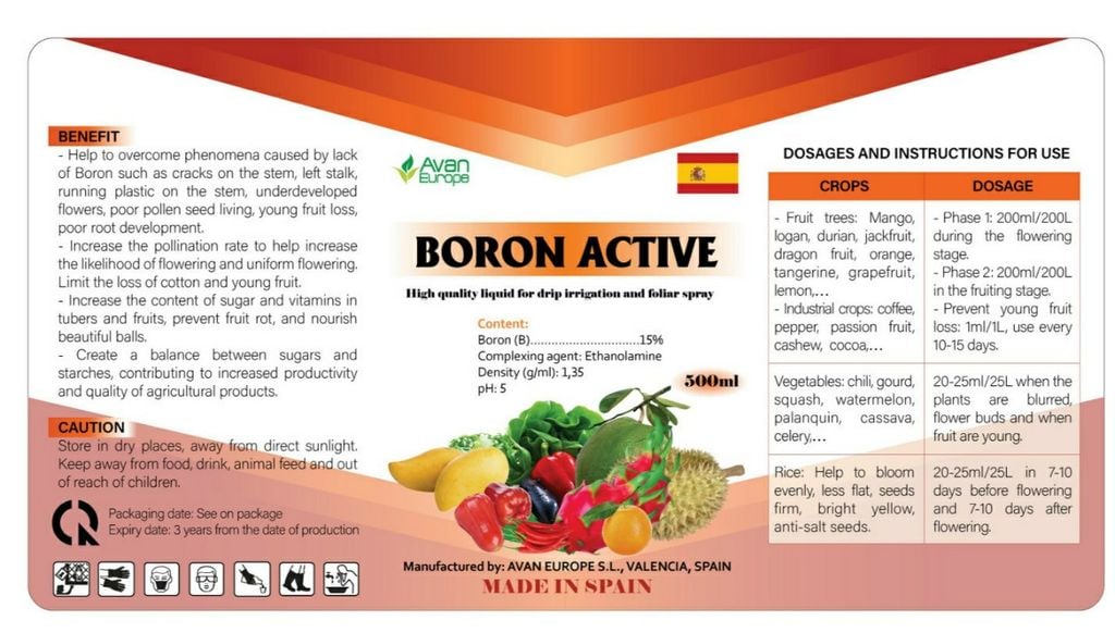 (500ml) Phân bón lá BORON ACTIVE: tăng tỷ lệ đậu trái dai cuống chống rụng trái nonchống rụng hoa, tăng tỷ lệ đậu trái