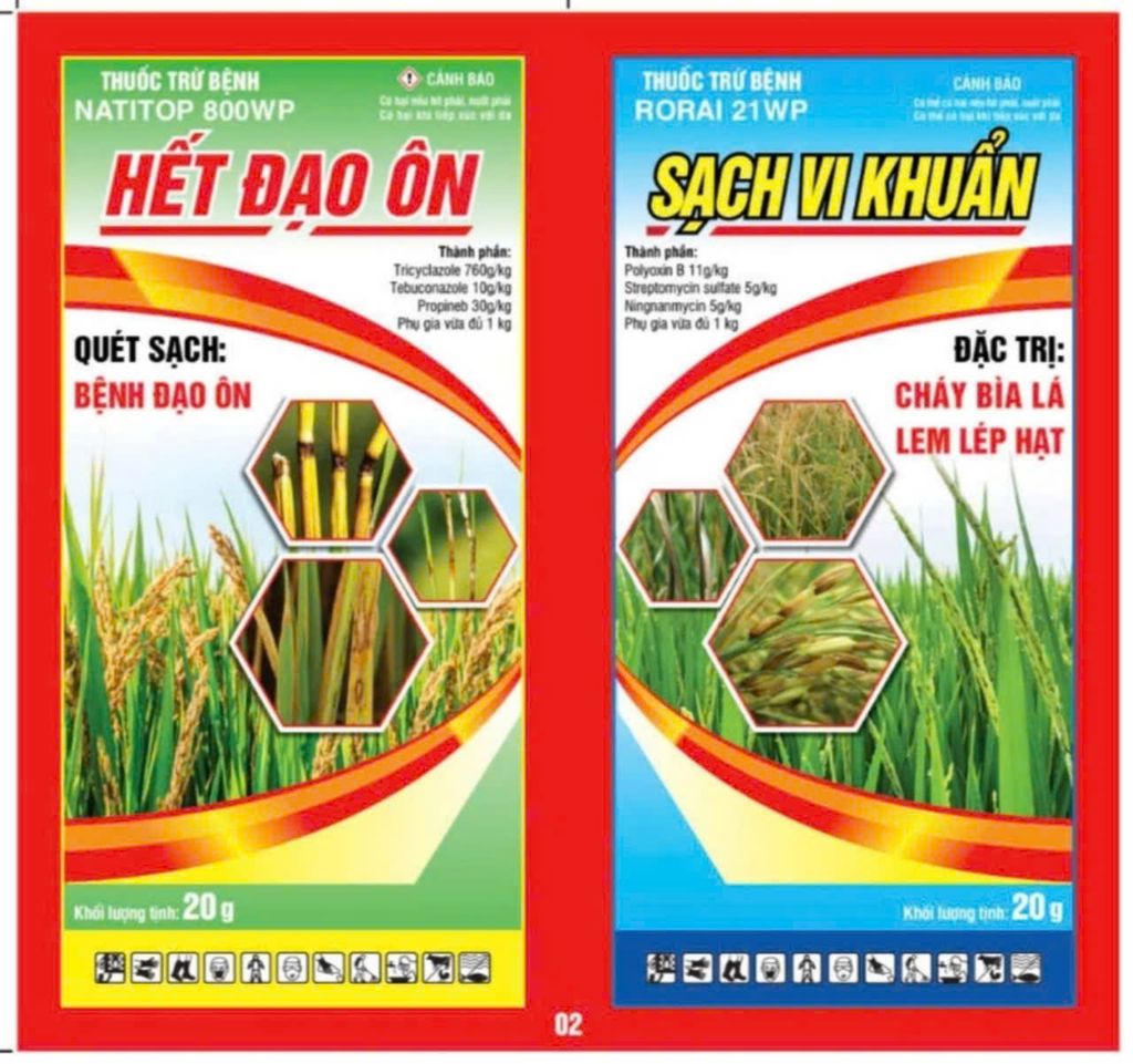 Thuốc trừ bệnh đạo ôn lúa, cháy bìa lá lúa và lem lép hạt trên lúa, cặp đôi trừ đạo ôn cháy bìa lá và lem lép hạt lúa