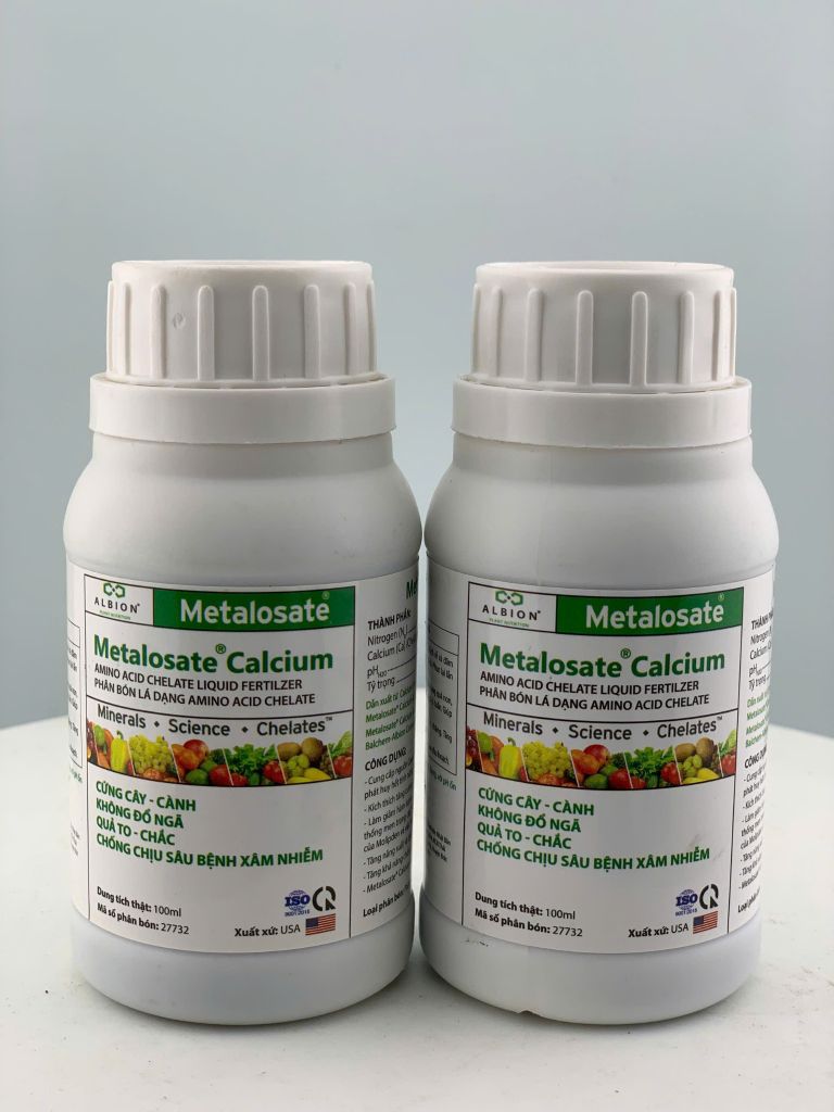(100ml - Nhập khẩu Mỹ) Metalosate Calcium: Phân Bón Lá Dạng Amino Acid Chelate Cứng cây - Cành, Không đổ ngã, Quả to - Chắc, Chống chịu sâu bệnh