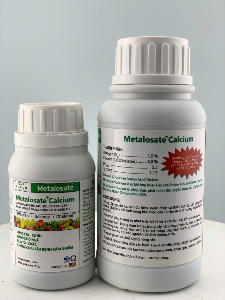 (Nhập khẩu Mỹ) Metalosate Calcium 100ml và 250ml: Phân Bón Lá Dạng Amino Acid Chelate Cứng cây - Cành, Không đổ ngã, Quả to - Chắc, Chống chịu sâu bệnh