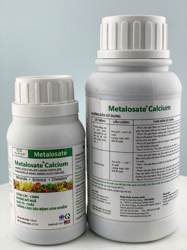 (Nhập khẩu Mỹ) Metalosate Calcium 100ml và 250ml: Phân Bón Lá Dạng Amino Acid Chelate Cứng cây - Cành, Không đổ ngã, Quả to - Chắc, Chống chịu sâu bệnh