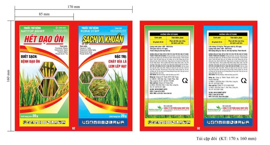 (20gr/gói) Cặp đôi trừ bệnh đạo ôn vi khuẩn, cháy bìa lá lúa, lem lép hạt NATITOP 800WP & RORAI 21WP