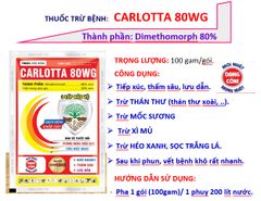 (Gói 100gam) carlotta 80wg 100g - dimethomorph 80%: rửa bông, rửa trái xoài, sầu riêng, trừ thán thư, mốc sương, héo xanh, sương mai dưa hấu