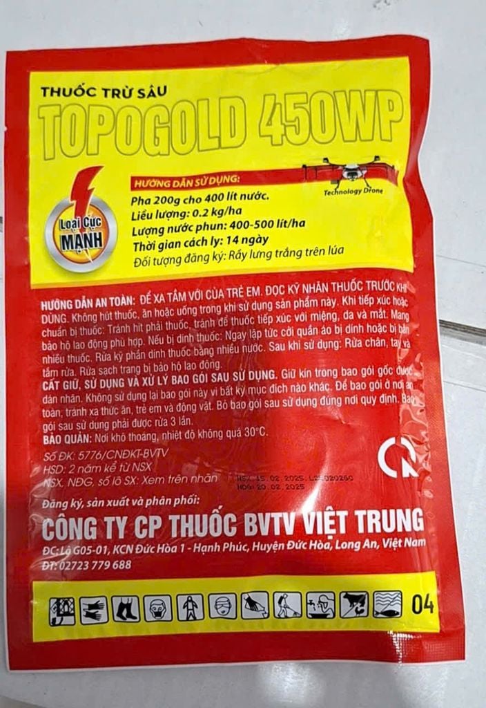 (100gam) TOPOGOLD 450WP  – hiệu Chết Rầy Xanh : Phòng trừ rầy xanh, rầy phấn trắng rầy chổng cánh và bọ xít muỗi - diệt rầy và gây ung trứng
