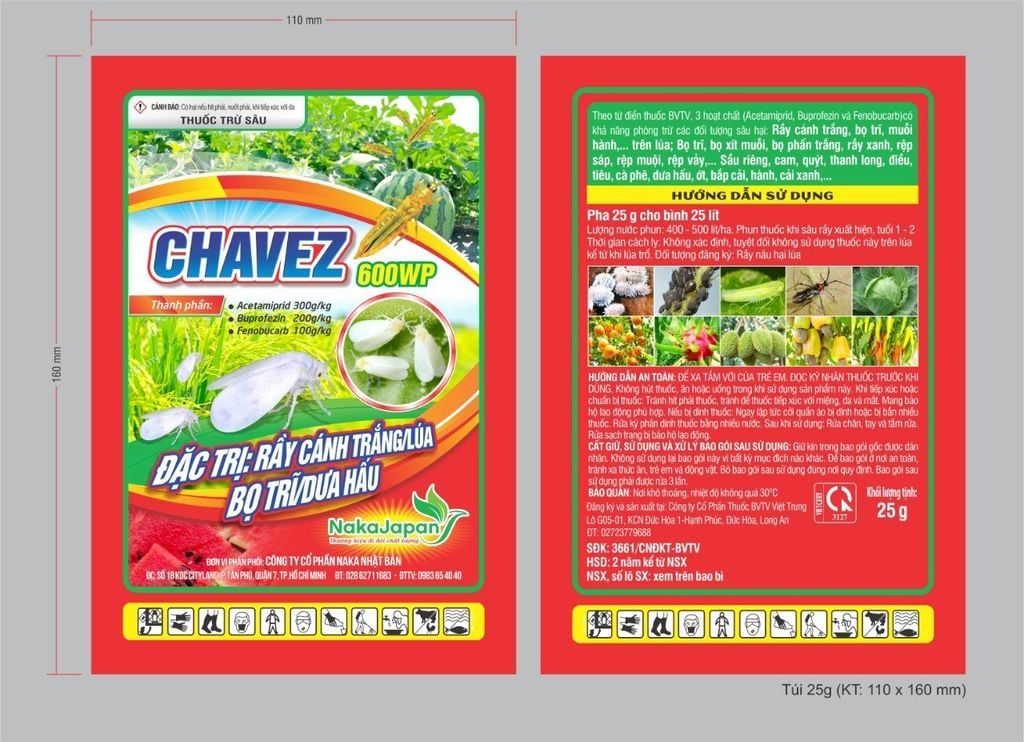(25gam) Chavez 600wp 25gam, diệt Rầy Cánh Trắng, Bọ Trĩ dưa hấu, Rầy Xanh, Rệp sáp, Rệp muội, rệp vảy, muỗi hành ( Acetamiprid, Buprofezin, Fenobucard)
