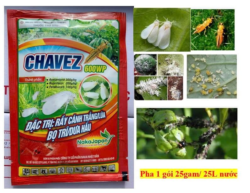 (25gam) Chavez 600wp 25gam, diệt Rầy Cánh Trắng, Bọ Trĩ dưa hấu, Rầy Xanh, Rệp sáp, Rệp muội, rệp vảy, muỗi hành ( Acetamiprid, Buprofezin, Fenobucard)