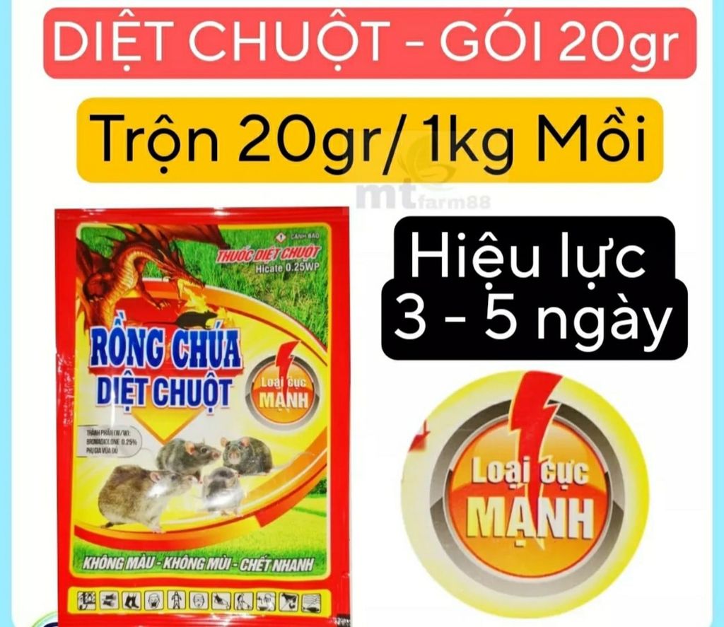(20gam) HICATE 0.25WP, hiệu Rồng Chúa Diệt chuột Naka - Bromadiolone 0.25%: Dẫn dụ kích thích chuột ăn bã mồi, chuột chết nhanh