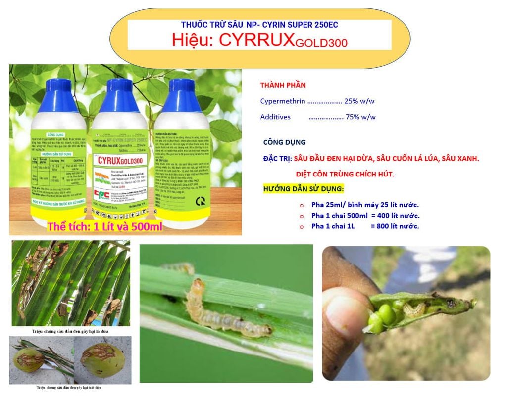 Combo Cyrux Gold 300EC và Gó rải Siêu Nhân 85gr - Trừ sâu đầu đen hại dừa + Đuông dừa