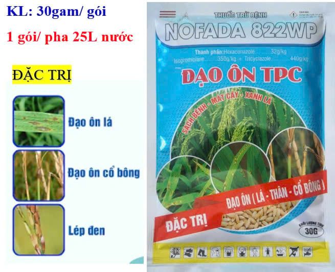 (30gam) Đặc trị bệnh đạo ôn NOFADA 822WP hiệu Đạo Ôn TPC -  gồm 3 Hoạt chất mạnh mẽ dứt điểm đạo ôn lá, đạo ôn cổ bông