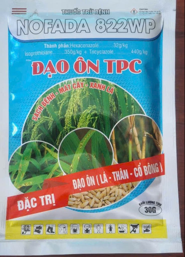 (Gói 30gam) Đặc trị đạo ôn lúa NOFADA 822WP hiệu ĐẠO ÔN TPC -  gồm 3 Hoạt chất mạnh mẽ dứt điểm đạo ôn lá, đạo ôn cổ bông