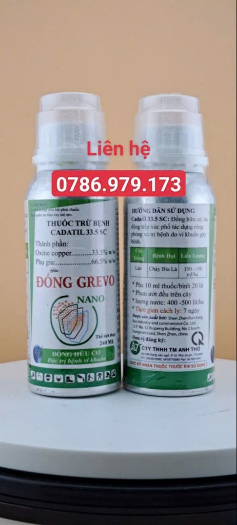 (240ml) Thuốc trừ bệnh gốc đồng hữu cơ, đồng grevo nano, Cadatil 33.5SC: đặc trị bệnh cháy bìa lá, không nóng cây