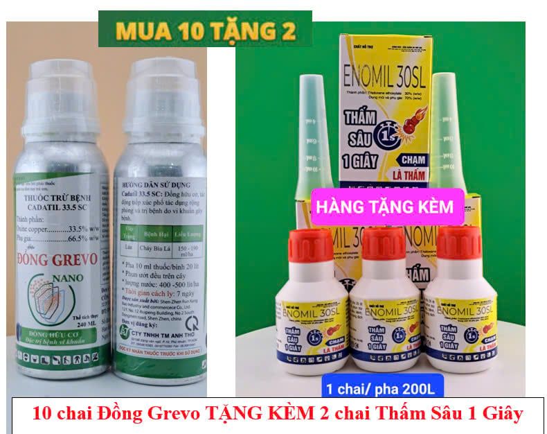 (240ml) Thuốc trừ bệnh gốc đồng hữu cơ, đồng grevo nano, Cadatil 33.5SC: đặc trị bệnh cháy bìa lá, không nóng cây