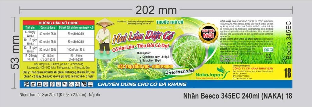 (240ml) Beeco 345 hiệu Hai lúa diệt cỏ 240ml: trừ cỏ lồng vực, cỏ đuôi phụng, cỏ gạo