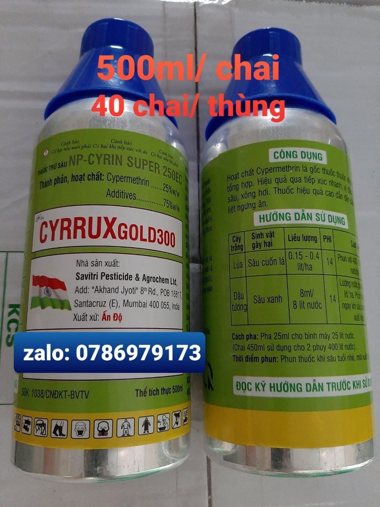 (500ml & 1L) Cyrux Gold 300Ec 1 lít, Np-Cyrin Super 250Ec 1L: trừ Sâu đầu đen hại dừa, sâu cuốn lá lúa, sâu xanh hại đậu tương, rệp sáp cà phê