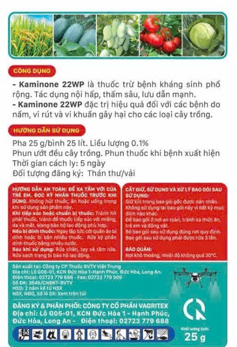 Thuốc Trừ Bệnh Kaminone 22WP Diệt nấm - Vi Khuẩn, Sạch bệnh - Xanh cây, Cháy bìa lá, Thán thư, Thối nhũn, Héo xanh