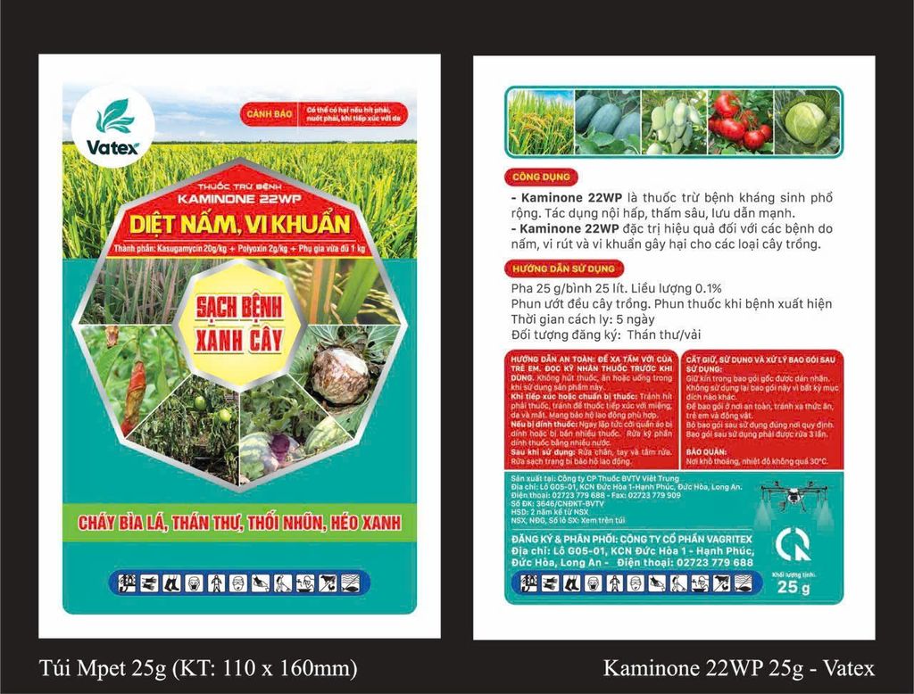 Thuốc Trừ Bệnh Kaminone 22WP Diệt nấm - Vi Khuẩn, Sạch bệnh - Xanh cây, Cháy bìa lá, Thán thư, Thối nhũn, Héo xanh