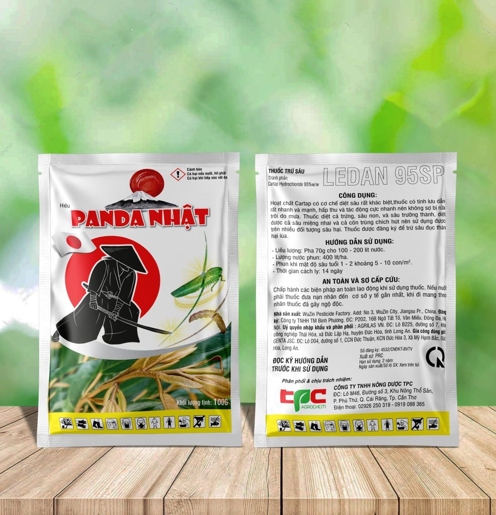 Gói Ledan 95SP 100gam, cartap nhật 100g, Cartap Hydrochloride 95%: rầy xanh sầu riêng, sâu đục thân, ruồi, bọ trĩ, bọ cánh cứng