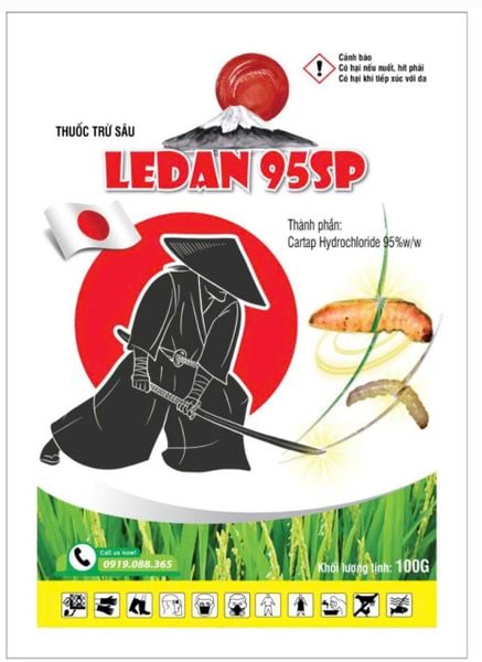 Gói Ledan 95SP 100gam, cartap nhật 100g, Cartap Hydrochloride 95%: rầy xanh sầu riêng, sâu đục thân, ruồi, bọ trĩ, bọ cánh cứng