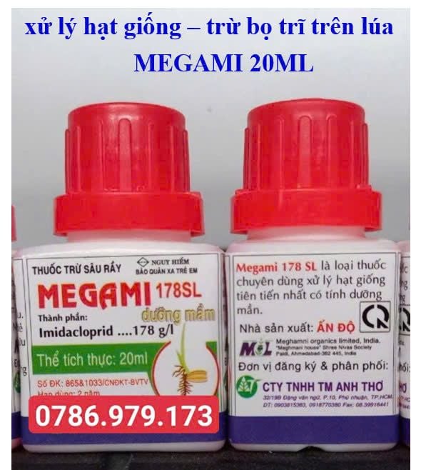 Thuốc xử lý giống, trộn giống Megami 178sl 20ml như Cruiser Plus: xử lý giống, trừ bọ trĩ trên lúa
