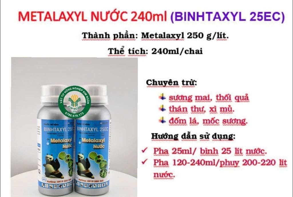 Combo Phòng trừ bệnh thối trái sầu riêng - pha 200L nước, Metalaxyl nước, BINYVIL 70WP - Mancozeb + Fosetyl-aluminium