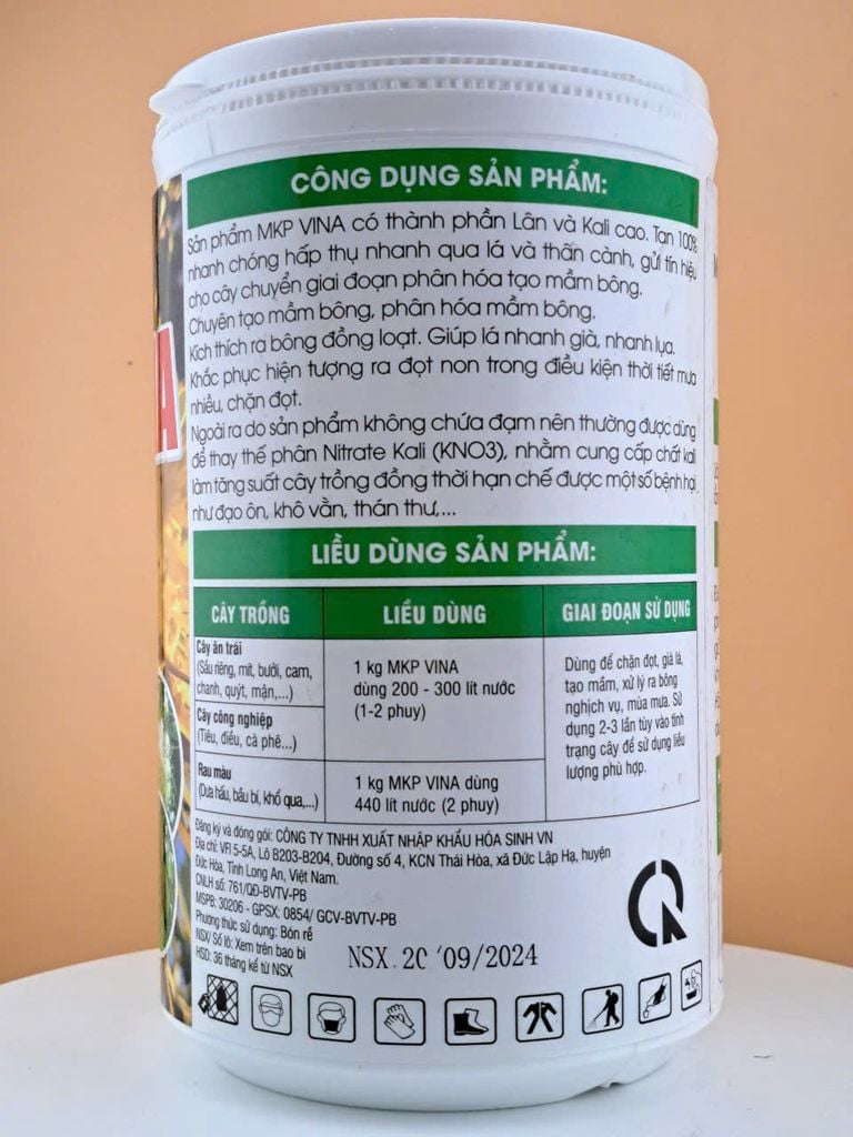 (1kg) MPK VINA Phân monokali phosphat (phân MKP) Chặn đọt - Không cháy lá, Già lá nhanh - Ủ mầm nhanh, Ra bông trái vụ - Đồng loạt