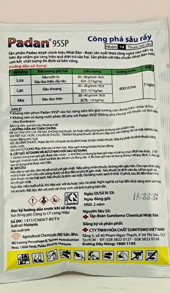 (100gam) Padan Nhật 95SP - Thuốc đặc trị sâu cuốn lá, sâu đục thân, rầy nâu, sâu khoang