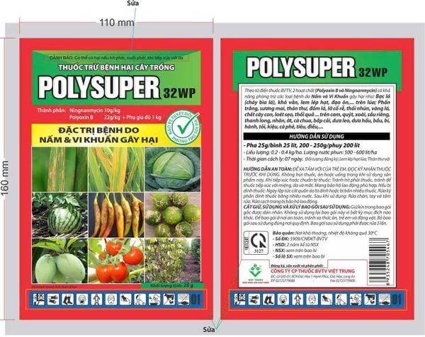 Thuốc Trừ Bệnh Hại Cây Trồng PolySuper 32WP Đặc Trị Bệnh Do Nấm & Vi Khuẩn Gây Hại