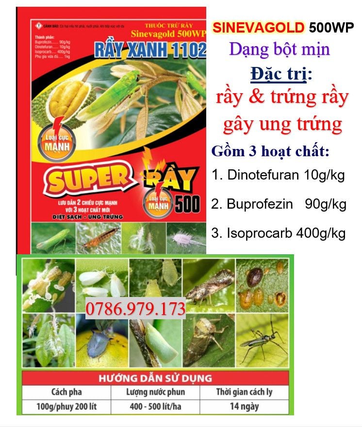combo trừ rệp sáp, rầy mềm, diệt kiến, rầy phấn trắng, bọ trĩ, côn trùng chích hút gây hại sầu riêng