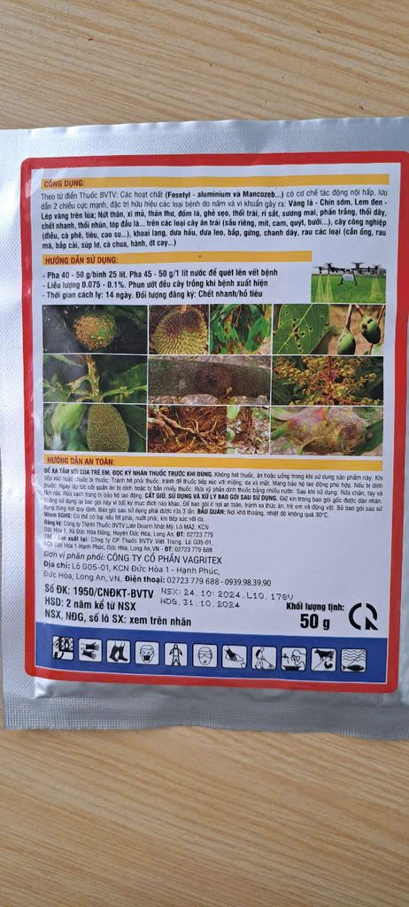 (50g) Sạch Bệnh 1102, Anlia 600wg : quản lý vàng lá chín sớm, thán thư, đốm lá, ghẻ sẹo, thối trái, rỉ sắt, sương mai, phấn trắng, tóp đầu lá
