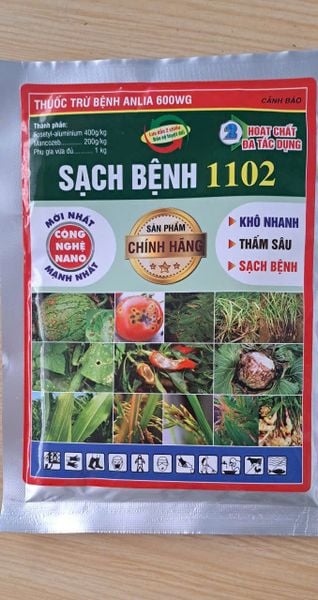 (50g) Sạch Bệnh 1102, Anlia 600wg : quản lý vàng lá chín sớm, thán thư, đốm lá, ghẻ sẹo, thối trái, rỉ sắt, sương mai, phấn trắng, tóp đầu lá