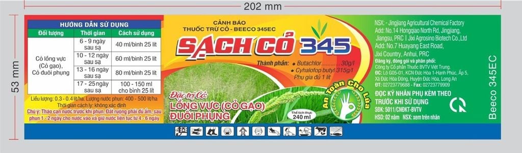 (240ml) Thuốc trừ cỏ Beeco 345EC - hiệu sạch cỏ 345: trừ cỏ lồng vực, cỏ đuôi phụng, cỏ gạo trên ruộng lúa
