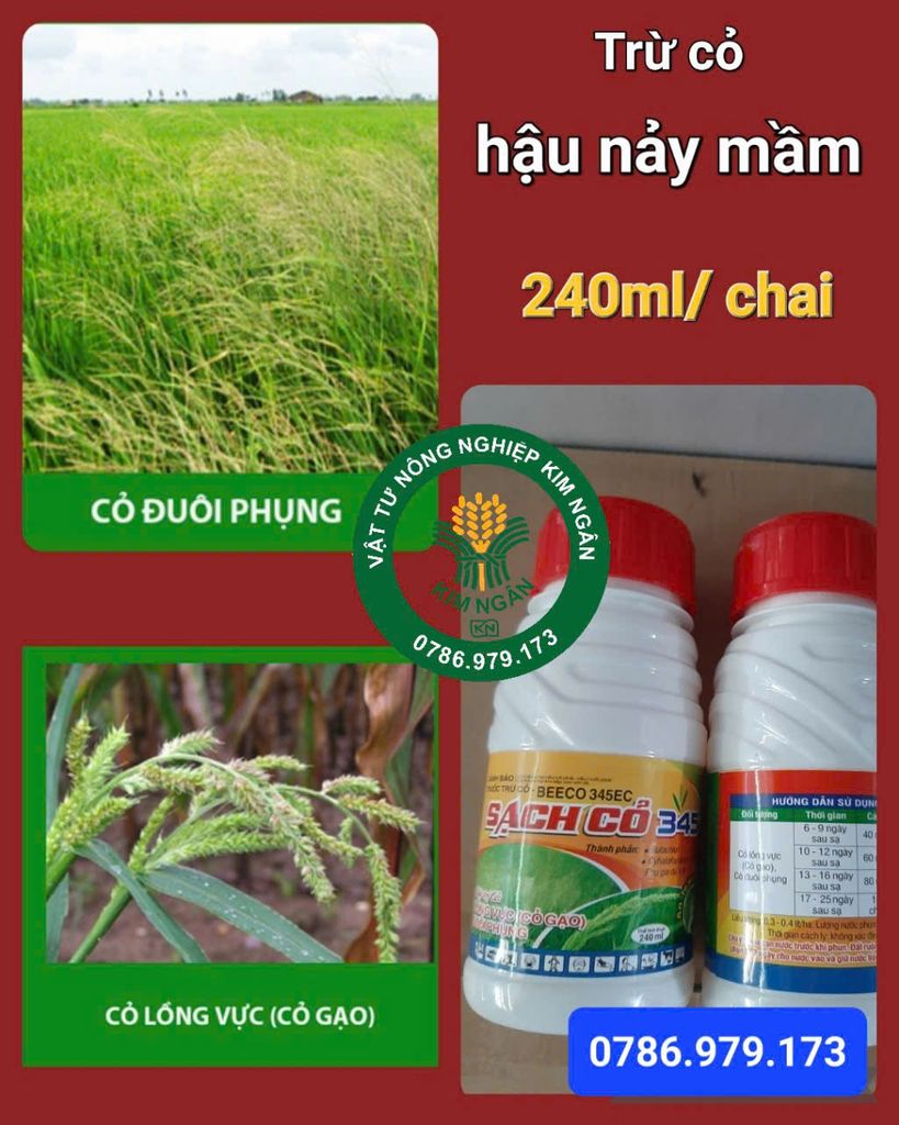 (240ml) Thuốc trừ cỏ Beeco 345EC - hiệu sạch cỏ 345: trừ cỏ lồng vực, cỏ đuôi phụng, cỏ gạo trên ruộng lúa