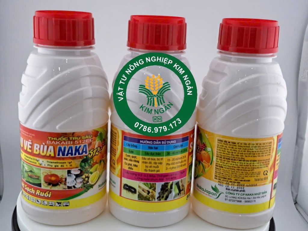 Sâu vẽ bùa NAKA 512EC 450ml, bakari 512EC: phòng trừ sâu vẽ bùa, sâu đục thân, nhện đỏ, rệp sáp, bọ xít muỗi, sạch ruồi.