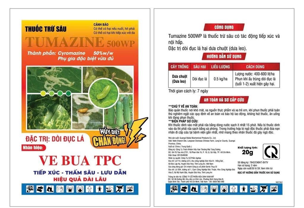 Sâu vẽ bùa TPC 20gam: phòng trừ sâu vẽ bùa, dòi đục lá trên rau màu, dưa chuột, sâu vẽ bùa trên hoa kiểng