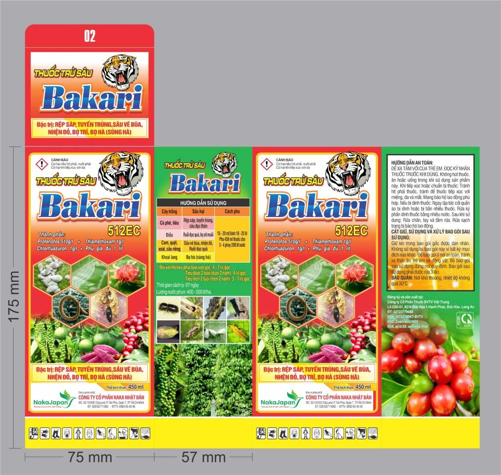 Bakari 512EC 450ml, phòng trừ rệp sáp, sâu vẽ bùa, nhện đỏ, sùng hà, bọ hà, bọ trĩ, sạch ruồi